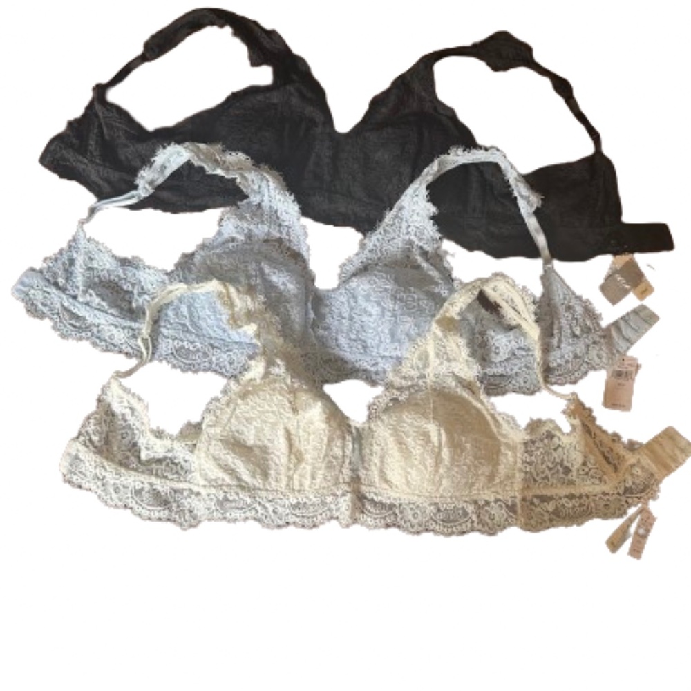 NWT Aerie Lace Wireless Bra 3-Pack Bundle, Black, Light Blue, Cream